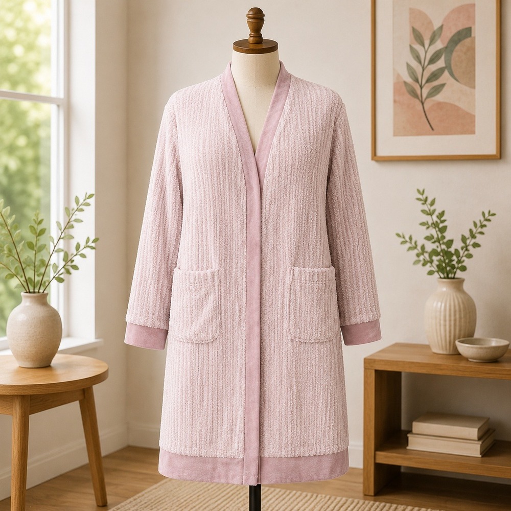 Berkshire Homewear Pink Ribbed Faux Fur Robe XL Lavender Loungewear *Stained*